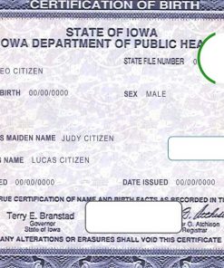 USA Iowa state birth certificate template in PSD format, fully editable