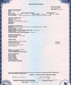 USA South Dakota state death certificate template in PSD format, fully editable