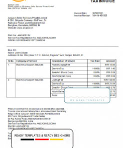 India Amazon American multinational technology company invoice template in Word and PDF format, fully editable