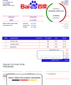 USA Baidu invoice template in Word and PDF format, fully editable
