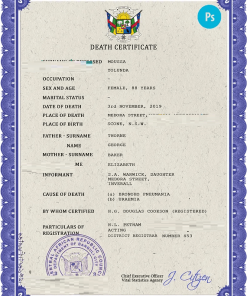 Central African Republic death certificate PSD template, completely editable