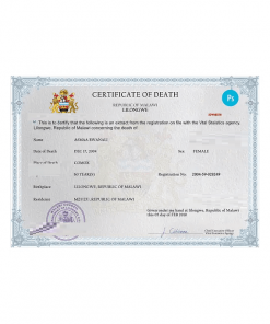 Malawi death certificate PSD template, completely editable