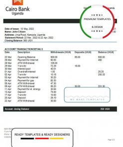 Uganda Cairo bank statement template in Word and PDF format