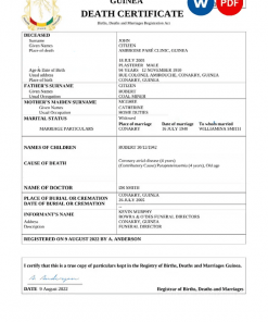 Guinea death certificate Word and PDF template, completely editable