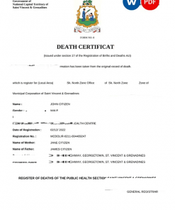 Saint Vincent and the Grenadines vital record death certificate Word and PDF template