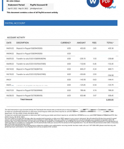 USA PayPal account statement Word and PDF template