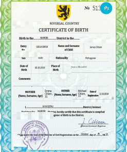 # united assembly universal birth certificate PSD template, completely editable