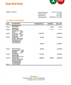 Spain Bankinter bank statement, Excel and PDF template