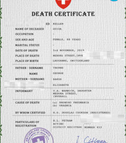 Switzerland death certificate PSD template, completely editable