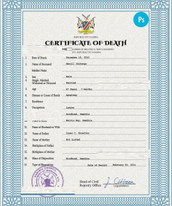 Namibia vital record death certificate PSD template