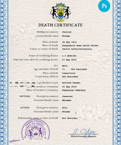 Gabon vital record death certificate PSD template