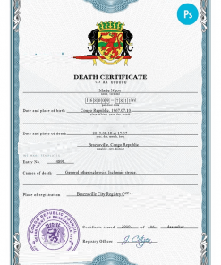 Congo vital record death certificate PSD template