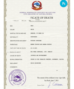 Nepal vital record death certificate PSD template, completely editable