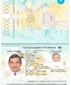 Bahamas passport template in PSD format, fully editable