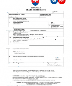 Slovakia death certificate Word and PDF template, completely editable