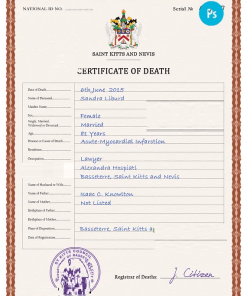 Saint Kitts and Nevis death certificate PSD template, completely editable