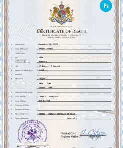 Iran death certificate PSD template, completely editable