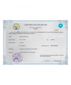 Rwanda vital record death certificate PSD template, fully editable