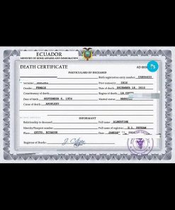 Ecuador vital record death certificate PSD template, completely editable