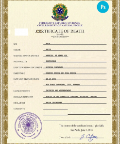 Brazil death certificate PSD template, completely editable