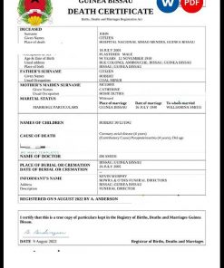 Guinea Bissau vital record death certificate Word and PDF template