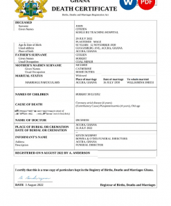 Ghana vital record death certificate Word and PDF template