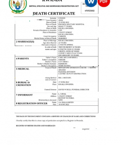 Rwanda vital record death certificate Word and PDF template