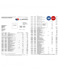 South Africa Capitec bank savings account statement, Word and PDF template, 4 pages