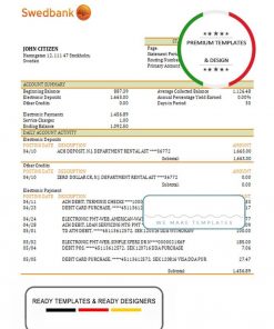Sweden Swedbank bank statement template in Word and PDF format