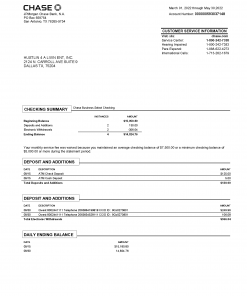 USA JP Morgan Chase Business Select Bank Account Statement Template in Word & PDF formats – 1 page