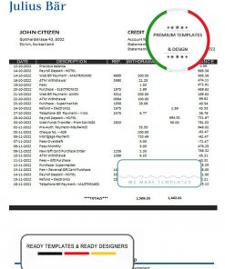 Switzerland Julius Bar bank proof of address statement template in Word and PDF format (.doc and .pdf)