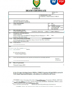 Cyprus vital record death certificate Word and PDF template