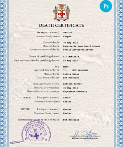 Jamaica death certificate PSD template, completely editable