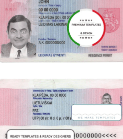 Lithuania (Litva) residence permit card template in PSD format, fully editable (2012 - 2020)