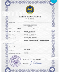 Mongolia death certificate PSD template, completely editable