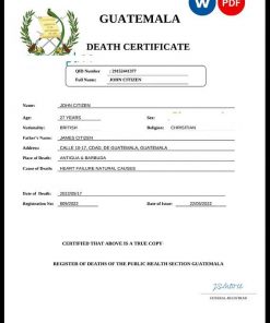 Guatemala death certificate Word and PDF template, completely editable