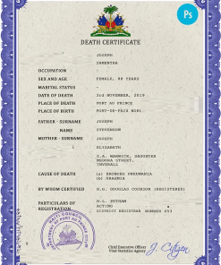 Haiti death certificate PSD template, completely editable