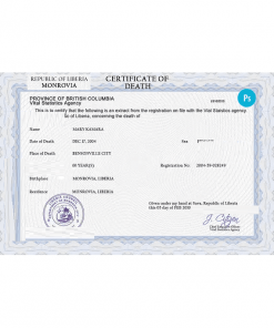 Liberia death certificate PSD template, completely editable