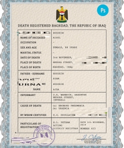 Iraq vital record death certificate PSD template