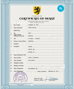 # variety vital record death certificate universal PSD template