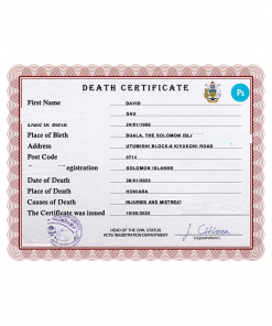 Solomon vital record death certificate PSD template, fully editable