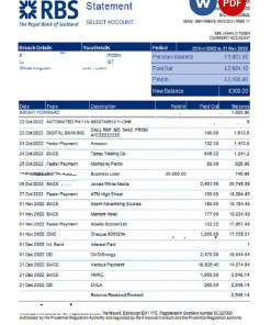 United Kingdom Royal Bank of Scotland (RBS) bank statement