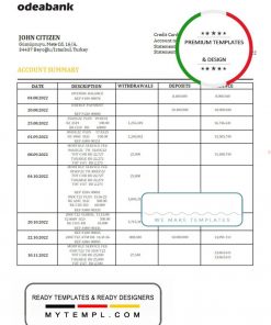 Turkey Odeabank bank statement template in .doc and .pdf format