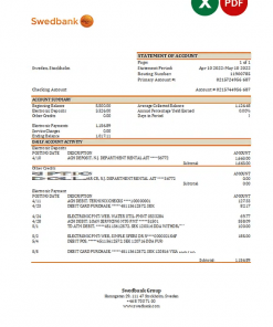 Sweden Swedbank bank statement, Excel and PDF template