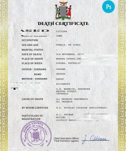 Zambia vital record death certificate PSD template