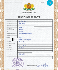 Bulgaria death certificate PSD template, completely editable