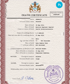 Guyana vital record death certificate PSD template