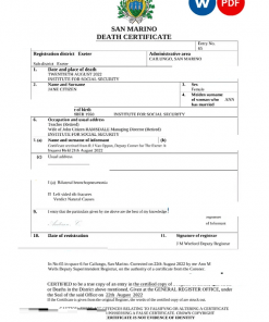 San Marino death certificate Word and PDF template, completely editable