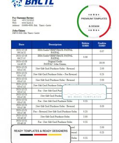 Timor-Leste BNCTL bank statement template in Word and PDF format