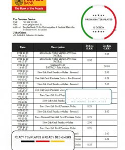 Sri Lanka People’s Bank bank statement template in Word and PDF format, version 2